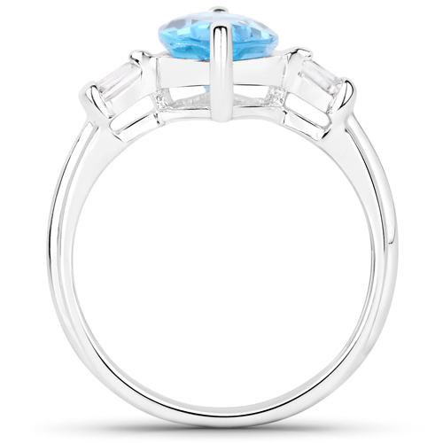 3.35 Carat Genuine Swiss Blue Topaz and White Topaz .925 Sterling Silver Ring