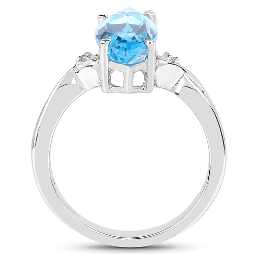3.67 Carat Genuine Swiss Blue Topaz and White Diamond .925 Sterling Silver Ring
