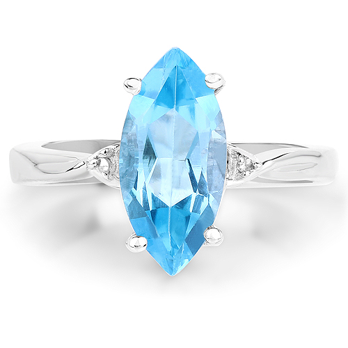 3.67 Carat Genuine Swiss Blue Topaz and White Diamond .925 Sterling Silver Ring