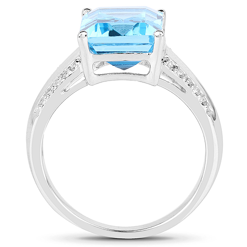 5.78 Carat Genuine Swiss Blue Topaz and White Topaz .925 Sterling Silver Ring