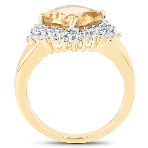 14K Yellow Gold Plated 3.58 Carat Genuine Citrine & White Topaz .925 Sterling Silver Ring