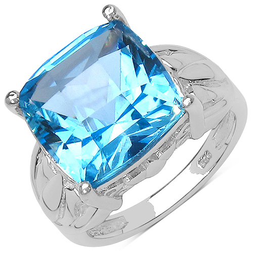 Rings-10.30 Carat Genuine Swiss Blue Topaz .925 Sterling Silver Ring