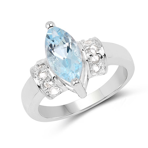 Rings-2.10 Carat Genuine Blue Topaz and White Topaz .925 Sterling Silver Ring