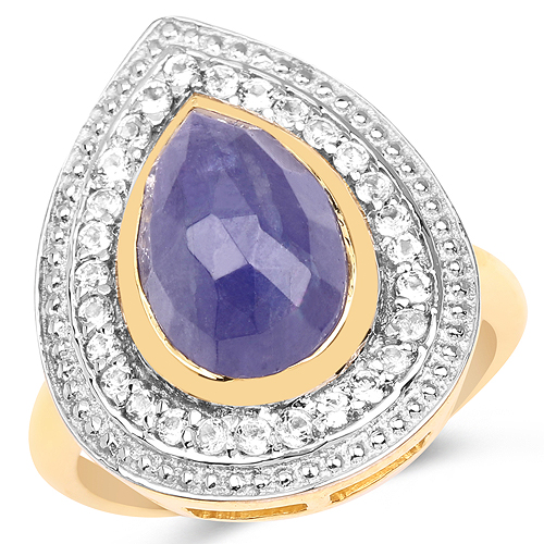 Tanzanite-14K Yellow Gold Plated 4.81 Carat Genuine Tanzanite and White Topaz .925 Sterling Silver Ring