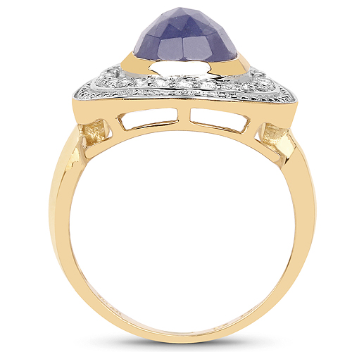 14K Yellow Gold Plated 4.81 Carat Genuine Tanzanite and White Topaz .925 Sterling Silver Ring