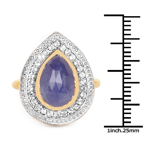 14K Yellow Gold Plated 4.81 Carat Genuine Tanzanite and White Topaz .925 Sterling Silver Ring