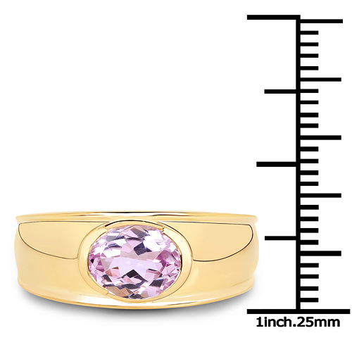 14K Yellow Gold Plated 2.40 Carat Genuine Kunzite .925 Sterling Silver Ring