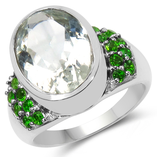 6.20 Carat Genuine Green Amethyst & Chrome Diopside .925 Sterling Silver Ring