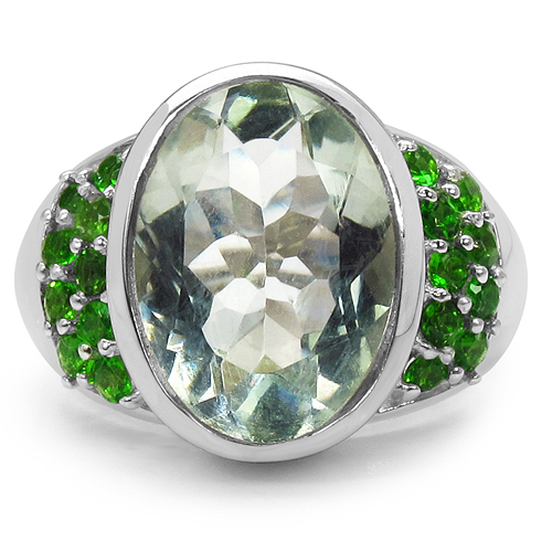 6.20 Carat Genuine Green Amethyst & Chrome Diopside .925 Sterling Silver Ring