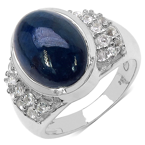 Sapphire-9.72 Carat Glass Filled Sapphire and White Topaz .925 Sterling Silver Ring