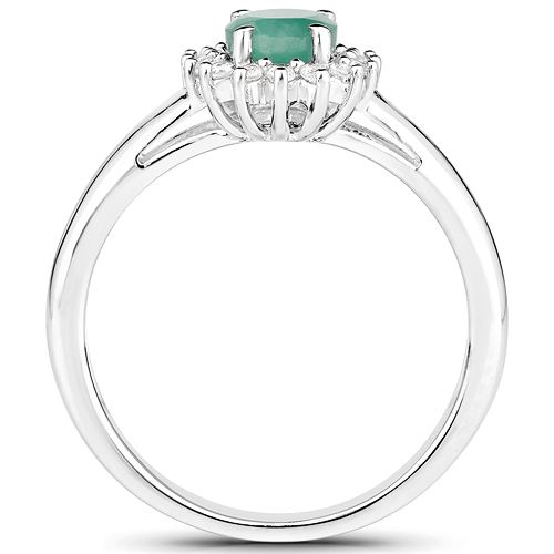 0.89 Carat Genuine Emerald and White Topaz .925 Sterling Silver Ring