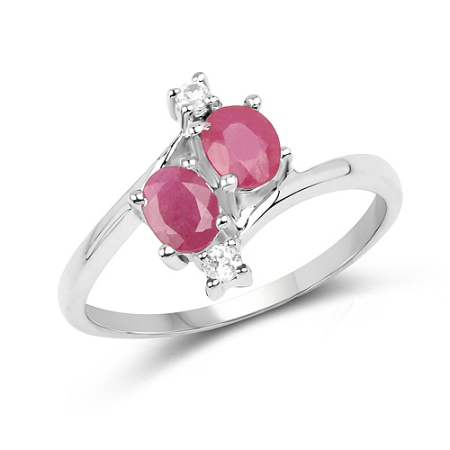 Ruby-0.84 Carat Genuine Ruby and White Topaz .925 Sterling Silver Ring