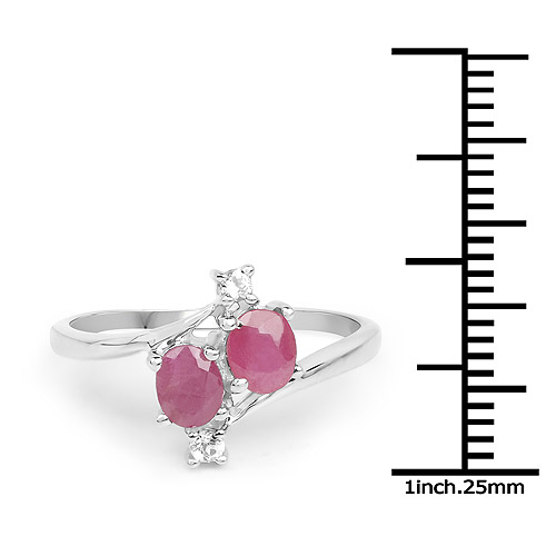 0.84 Carat Genuine Ruby and White Topaz .925 Sterling Silver Ring