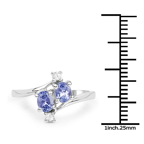 0.76 Carat Genuine Tanzanite and White Sapphire .925 Sterling Silver Ring