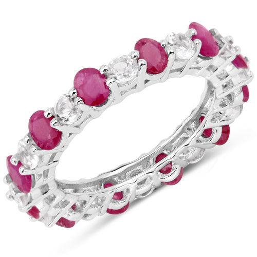 Ruby-3.96 Carat Genuine Ruby and White Topaz .925 Sterling Silver Ring