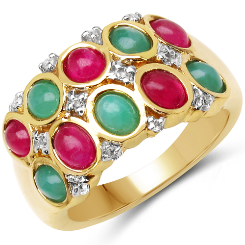 Emerald-14K Yellow Gold Plated 2.72 Carat Genuine Emerald, Ruby & White Topaz .925 Sterling Silver Ring