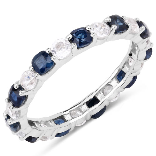 Sapphire-3.96 Carat Genuine Blue Sapphire and White Topaz .925 Sterling Silver Ring