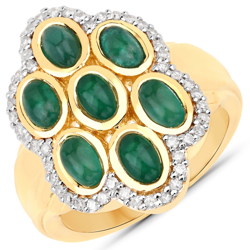 Emerald-2.00 Carat Genuine Emerald and White Diamond .925 Sterling Silver Ring