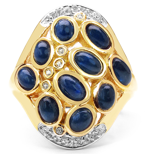 14K Yellow Gold Plated 3.86 Carat Genuine Sapphire & White Topaz .925 Sterling Silver Ring
