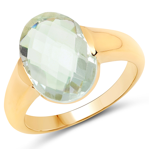 14K Yellow Gold Plated 5.10 Carat Genuine Green Amethyst .925 Sterling Silver Ring