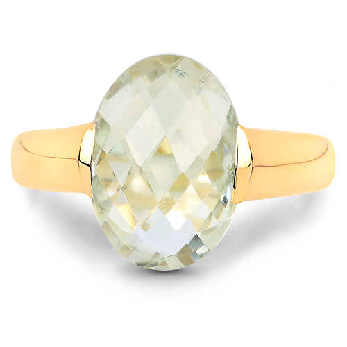 14K Yellow Gold Plated 5.10 Carat Genuine Green Amethyst .925 Sterling Silver Ring
