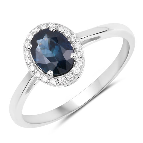 Sapphire-1.21 Carat Genuine Blue Sapphire and White Diamond 14K White Gold Ring