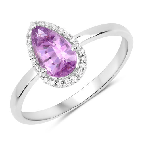 Sapphire-1.25 Carat Genuine Pink Sapphire and White Diamond 14K White Gold Ring