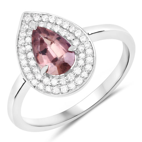 Sapphire-1.28 Carat Genuine Brownish Pink Sapphire and White Diamond 14K White Gold Ring