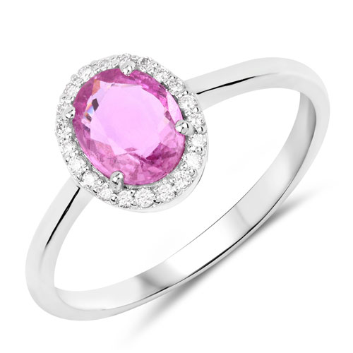 Sapphire-1.12 Carat Genuine Pink Sapphire and White Diamond 14K White Gold Ring