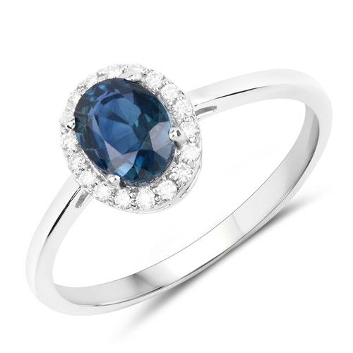 Sapphire-1.20 Carat Genuine Blue Sapphire and White Diamond 14K White Gold Ring