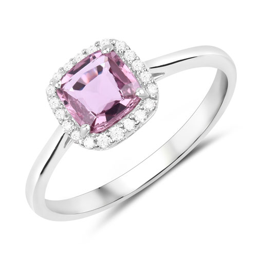 Sapphire-0.97 Carat Genuine Pink Sapphire and White Diamond 14K White Gold Ring