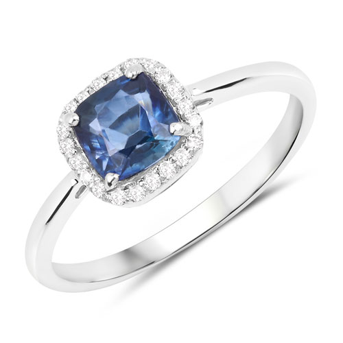 Sapphire-1.15 Carat Genuine Blue Sapphire and White Diamond 14K White Gold Ring