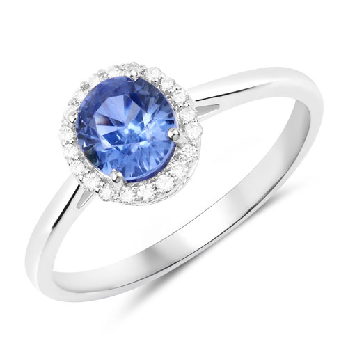 Sapphire-1.27 Carat Genuine Blue Sapphire and White Diamond 14K White Gold Ring