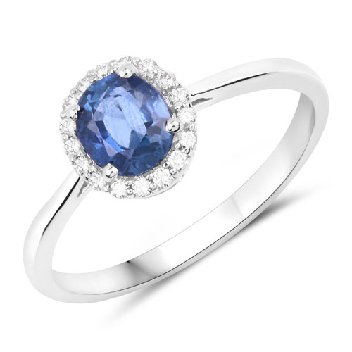 Sapphire-1.06 Carat Genuine Blue Sapphire and White Diamond 14K White Gold Ring