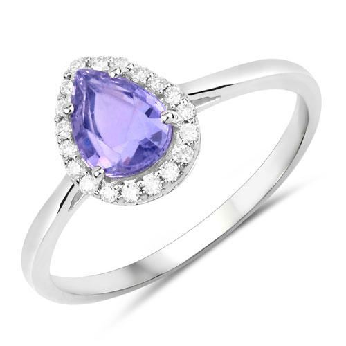 Sapphire-1.23 Carat Genuine Purple Pink Sapphire and White Diamond 14K White Gold Ring