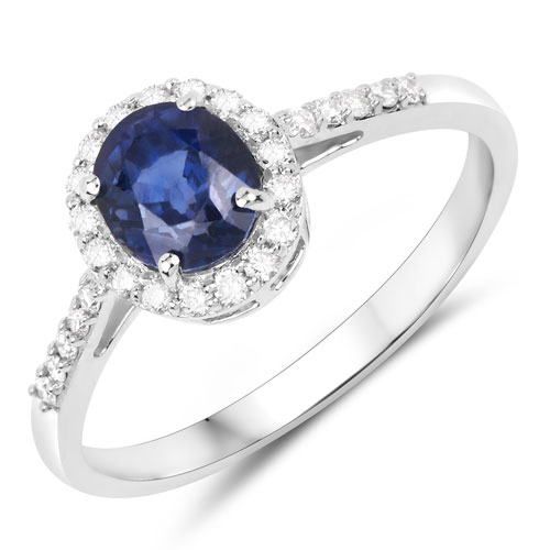 Sapphire-1.60 Carat Genuine Purple Blue Sapphire and White Diamond 14K White Gold Ring