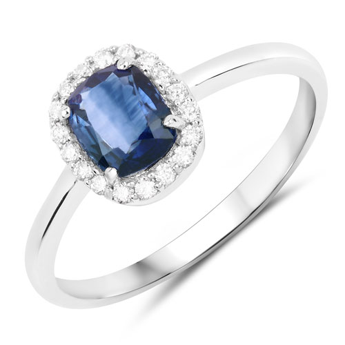 Sapphire-1.17 Carat Genuine Blue Sapphire and White Diamond 14K White Gold Ring