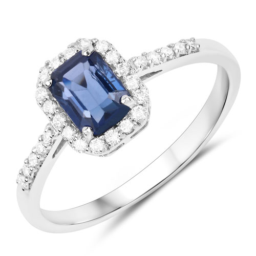 Sapphire-1.29 Carat Genuine Blue Sapphire and White Diamond 14K White Gold Ring