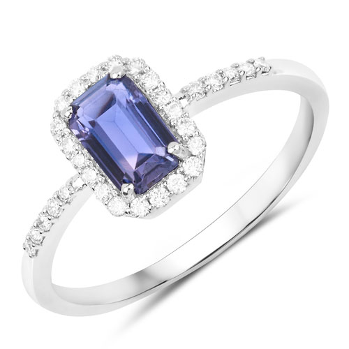 Sapphire-1.01 Carat Genuine Purple Blue Sapphire and White Diamond 14K White Gold Ring