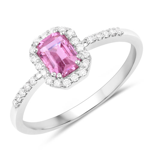 Sapphire-0.99 Carat Genuine Pink Sapphire and White Diamond 14K White Gold Ring