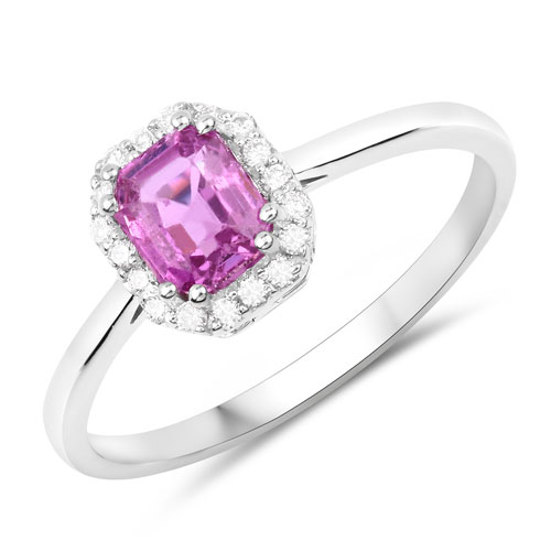 Sapphire-1.09 Carat Genuine Pink Sapphire and White Diamond 14K White Gold Ring