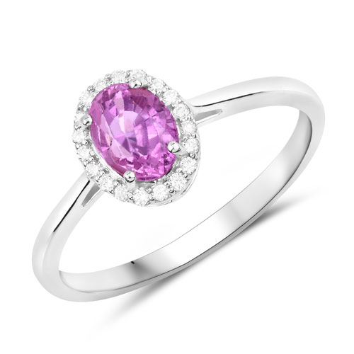 Sapphire-1.83 Carat Genuine Pink Sapphire and White Diamond 14K White Gold Ring