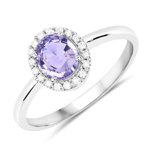 Sapphire-1.15 Carat Genuine Pink Sapphire and White Diamond 14K White Gold Ring