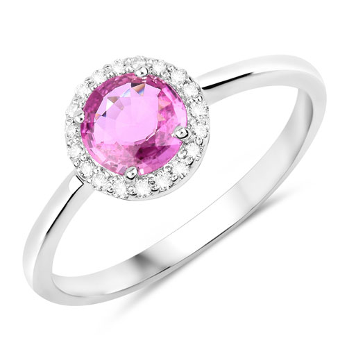 Sapphire-0.73 Carat Genuine Pink Sapphire and White Diamond 14K White Gold Ring