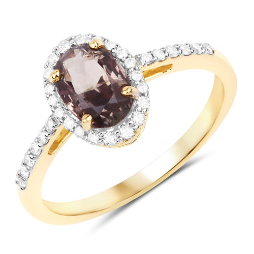 Sapphire-1.68 Carat Genuine Brownish Pink Sapphire and White Diamond 14K Yellow Gold Ring