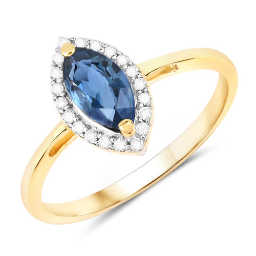 Sapphire-1.17 Carat Genuine Blue Sapphire and White Diamond 14K Yellow Gold Ring