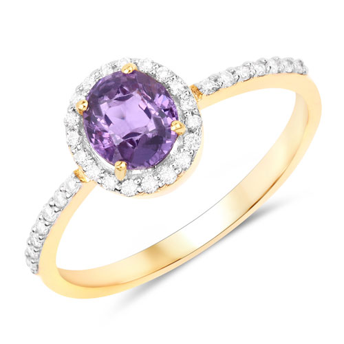 Sapphire-1.16 Carat Genuine Purple Pink Sapphire and White Diamond 14K Yellow Gold Ring