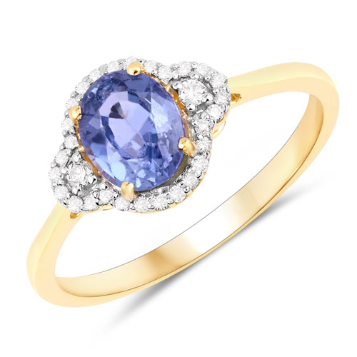 Sapphire-1.27 Carat Genuine Blue Sapphire and White Diamond 14K Yellow Gold Ring