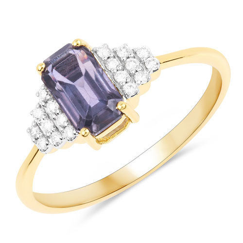 Sapphire-1.31 Carat Genuine Brownish Purple Sapphire and White Diamond 14K Yellow Gold Ring