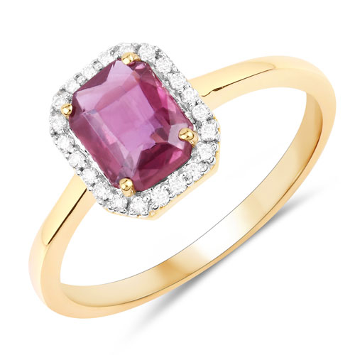 Sapphire-1.30 Carat Genuine Pink Sapphire and White Diamond 14K Yellow Gold Ring